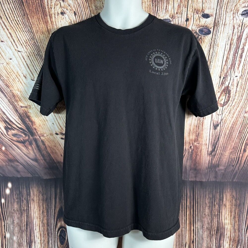 American Vtg Labor Union UAW Local 2209 Indiana Sz Medium Veterans Ride T Shirt - Picture 3 of 10